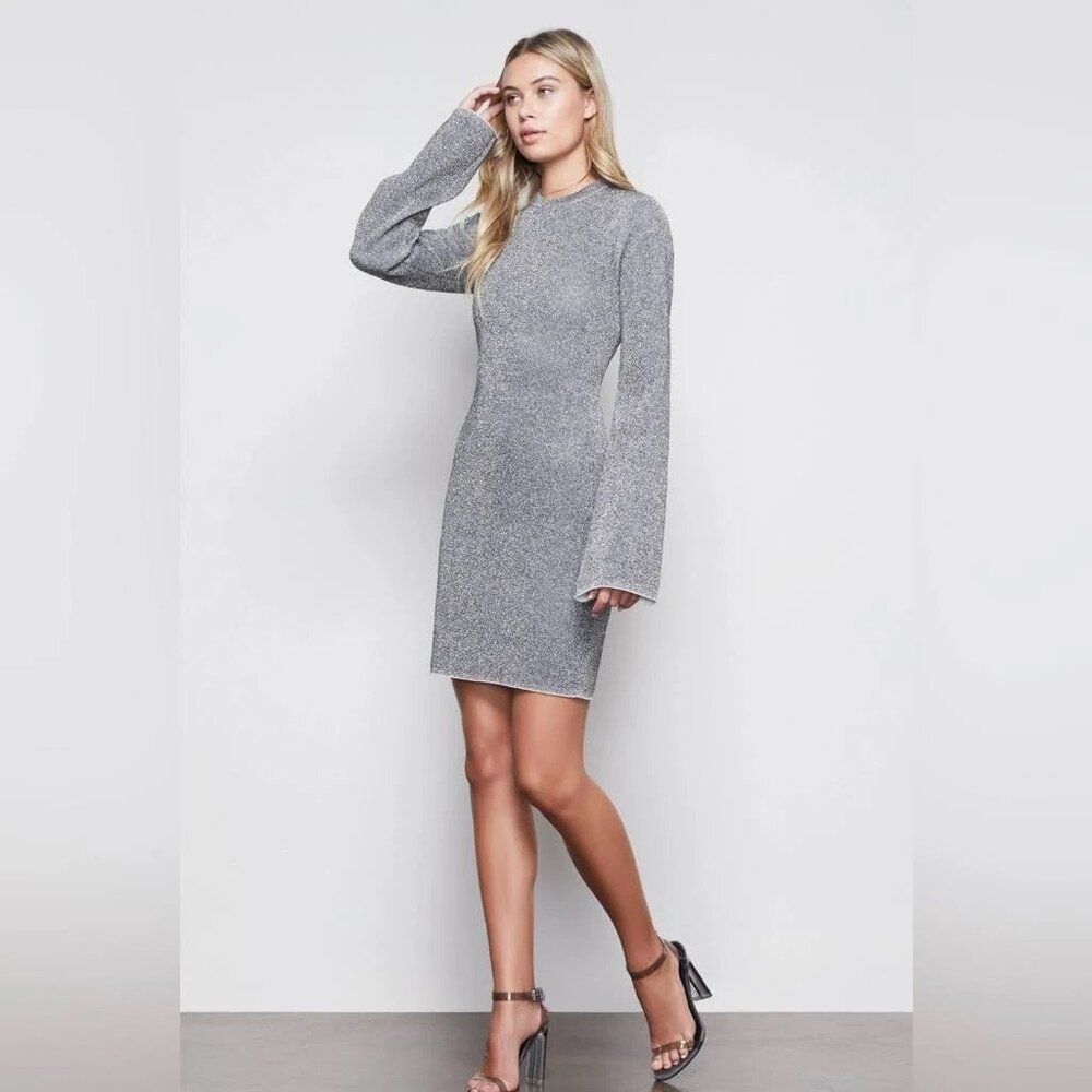 Good American Silver‎ Sparkle Bell Sleeve Mini Dress XS
